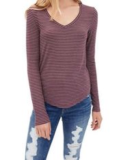 American Eagle  Soft & Sexy Slub Striped V-neck Long Sleeve T-shirt