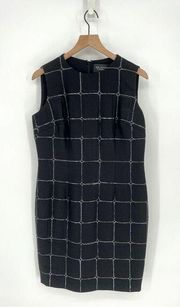 St John Couture Window Pane Sleeveless Sheath Dress Wool Blend Black Women's 10