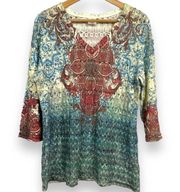 Wrangler Teal Paisley Crochet Openwork Sweater