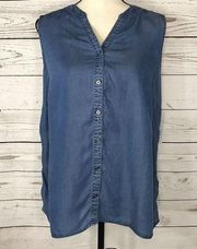 Style & Co Womens Petite Small S Top Sleeveless Chambray Button Up V-Neck Hi-Low