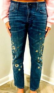 PILCRO Boho Anthro Hyphen Fit Oversized Gold Embroidered Flowers Jeans 36" Waist