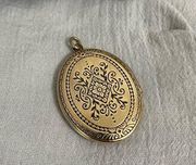 Oval gold guilloche locket pendant vintage victorian antique jewelry