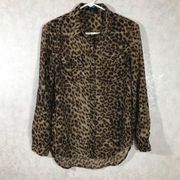 Timing women’s small sheer thin animal print button down top