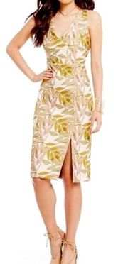 Leaf Print Jacquard Sheath Dress MEDIUM