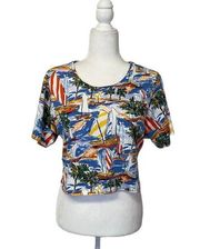 Talbots Cropped Sailboat Ocean Sea T-Shirt Medium