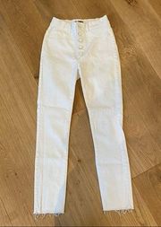 DL1961 Farrow Womens High Rise Skinny Crop Jeans Raw Hem White Size 24