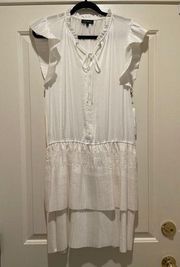 1 State Flutter Sleeve Tiered Skirt White Mini Dress Size Large New w/ Tags