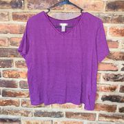 White Stag Violet Purple Shirred Short Sleeve V-Neck top Women's Size Large