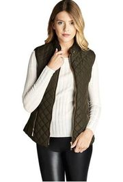 Active USA Quilted Padding Vest with Suede Piping Olive Shearling