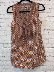 Mud Pie Patterned Sleeveless Blouse with Pussy Bow