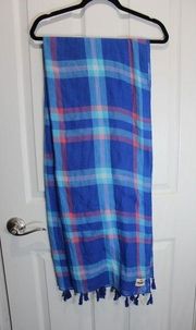 Hollister Blue Plaid Scarf with tassels NWT