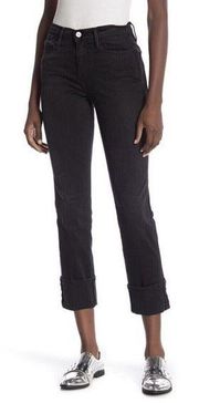 Frame Women's Le High Straight Leg Denim Jeans Cuffed Rivet Oxshott Black SZ 28