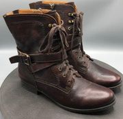 Earthies Women's Porto Boot Size 9 Burgundy Brown Leather Combat Lace Up Cottage