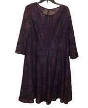 Flounce Sleeve Fit & Flare Lace Dress Dark Purple 16