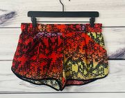 Red Multicolor Patterned Shorts