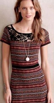Anthropologie Sparrow Fair Isle Slim Knit Dress Lace Detail Size M Colorful Midi
