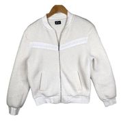 Zyia  Active Flying V White Fuzzy Sherpa Fleece Full Zip Jacket Size Small