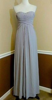 NWT Minuet Gray Pleated Chiffon Strapless Maxi Modcloth Formal Dress Gown Small