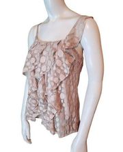 Armani Exchange Tan Lace Dot & Ruffle Tank Top (XS)