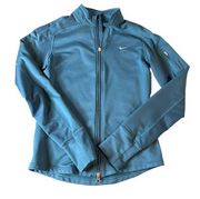 Nike Fit Dri Running Top Women's Size Small Blue Full Zip Fleece Thumbholes