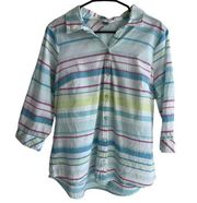 Christopher and Banks Womens Large Colorful Striped Button Shirt 3/4 Sleeve