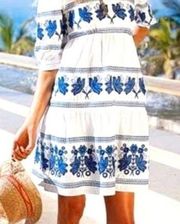 MODA INTERNATIONAL Grecian Embroidered Floral Cotton Dress, Size 2