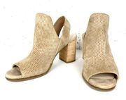 Cole Haan Grand OS Callista Tan Suede Perforated Bootie Block Heel Peep Toe 8