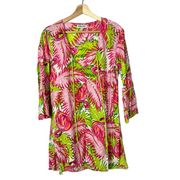 Buckhead Betties Pink & Green Flamingo Feathers Long Sleeve Dress M