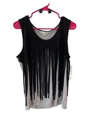 Democracy Tank Top Gray Black Fringe Artisan Crafted Size L