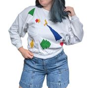 Vintage 70s Abstract Shape Patchwork Sweatshirt Sweater Pullover Colorful Macys