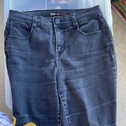 Style and Co. black denim, distressed, jeans, slim leg, 8 petite short