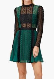Self Portrait Black Lace and Green Mini Dress Size 6 new with tags!