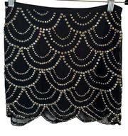 Camille Le Vie Black Mini Skirt Silver Metal Grommets Scalloped Hem Women 4