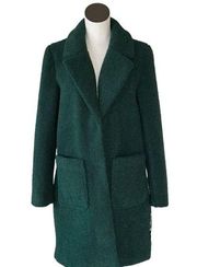 NWT French Connection Women's Faux Shearling Teddy Lapel Midi Coat Emerald Green