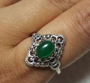 Green  Ethnic Sterling Silver Gemstone Ring No Stamp Ring size - 6.75