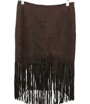 Karen Millen Chocolate Suede Midi Fringe Skirt Sz 4