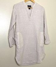 Tahari Linen V Neck Button Roll Up Sleeve Tunic Size XS