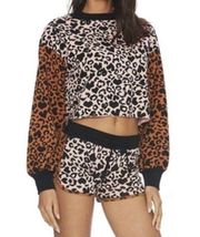 Beach Riot Baby Pink & Love Red Leopard Print Cropped Ava Sweatshirt - Large