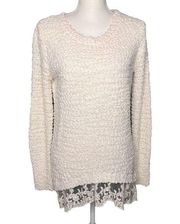 Absolutely Famous Size Medium White Popcorn Chenille Tunic Sweater Lace Hem