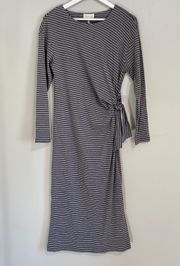 Women’s Cozy Striped Long Sleeve Side Tie Midi Dress Size Large NWT