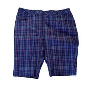 Annika Cutter & Buck Black & Red Plaid Golf Shorts Size 14 Stretch Bermuda