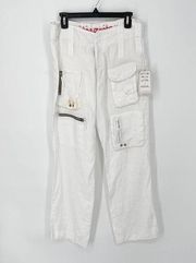 Pete & Greta by Johnny Was NEW Wide Leg Cargo Pants *FLAW* Size 4 White Linen