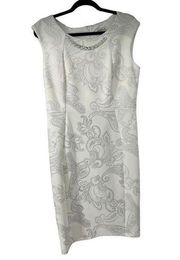 EnFocus White Silver Attached Necklace Scuba Material Dress