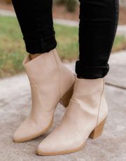 Nude/Beige Chunky Heel Ankle Bootie 