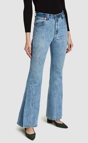 REDONE High Rise Button Fly Flare Wide Leg Jeans with Slit Light Wash US 26