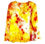 Crown Ivy Large Top Gleaming Sun Tie Dye Handmade Orange Yellow Peplum Bell 858