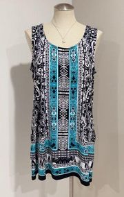 Style & Co. Women's Black Blue Printed Sleeveless Shift Mini Dress Size L