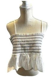 Jordane Embroidered Smocked Peplum Tank Top