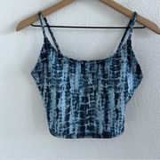 Onzie Crop Blue Geometric Tie Dye Top Athleisure Workout Medium/Large