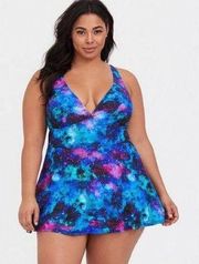 Torrid Wireless Short Plunge Swim Dress With Brief, Galaxy Size 00 Retail $98.90